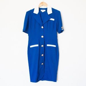 Zarr Collection | Vintage 80’s/90’s Blue & White Short Sleeve Dress | Size 8